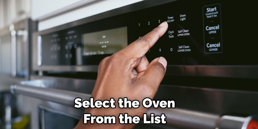 Select the Oven From the List